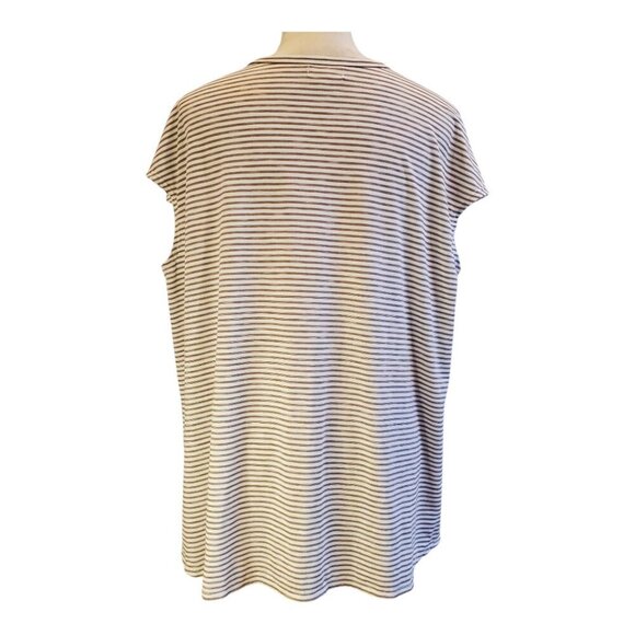 MAX STUDIO SZ 2X Womens Taupe & White Striped Knot Front Button Up Stretch Top - Picture 6 of 8